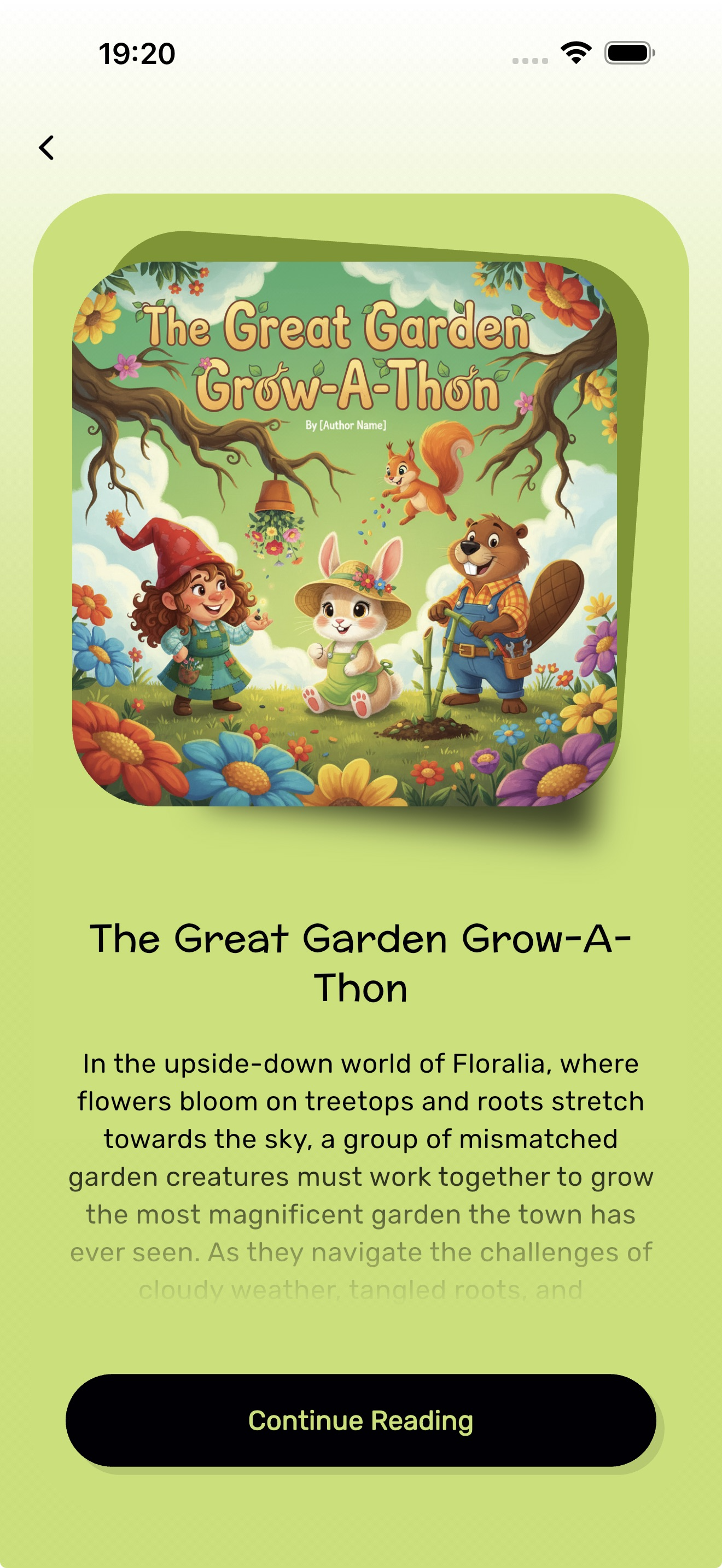 Story detail page with beautiful cover art and description