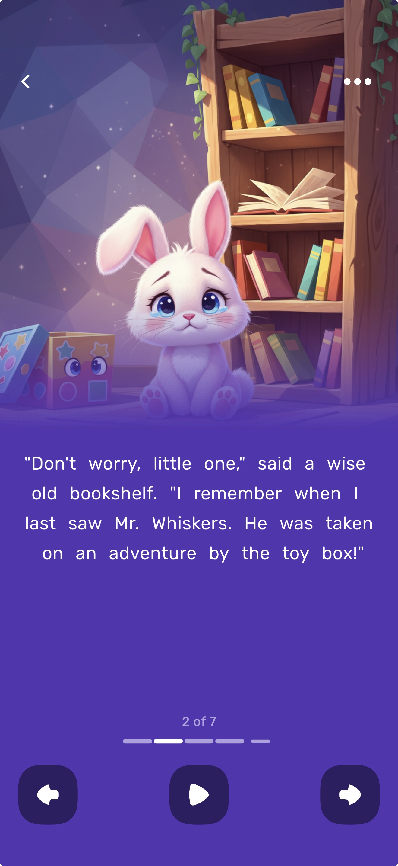 Story reading experience with illustrated scene and text